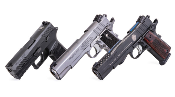 pistola commemorativa sig sauer nleomf, tre pistole insieme