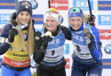 Dorothea Wierer si prende la quarta medaglia ai Mondiali di biathlon Dorothea Wierer con Marte Olsbu Roeiseland e Hanna Oeberg sul podio della 12,5 km mass start: mondiali di biathlon 2020, anterselva