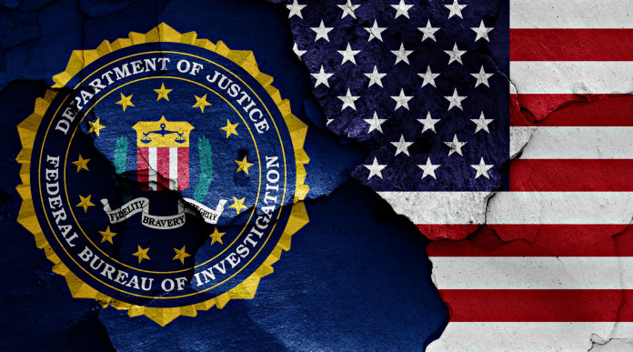 Background check per l’acquisto di armi i dati di luglio Background check per l’acquisto di armi: bandiera americana e dell'fbi dipinte su mur