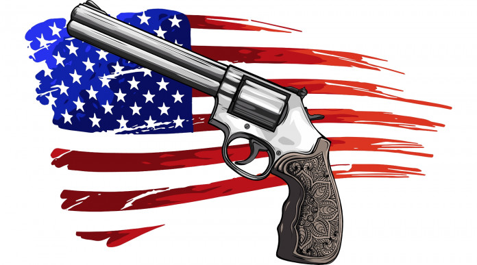 Le armi più vendute in America per categoria l’analisi Le armi più vendute in America per categoria: revolver disegnato davanti a bandiera americana