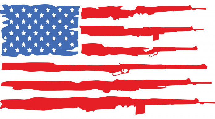Mercato delle armi in America: l’andamento a metà luglio Mercato delle armi in America: bandiera americana composta di armi al posto delle strisce
