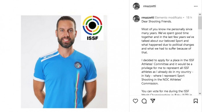 Mazzetti si candida alla commissione atleti Issf Mazzetti si candida alla commissione atleti Issf