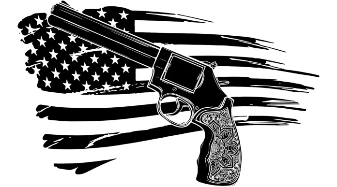 Costa (Il Post) su armi e violenza in America Costa (Il Post) su armi e violenza in America - revolver davanti a bandiera americana